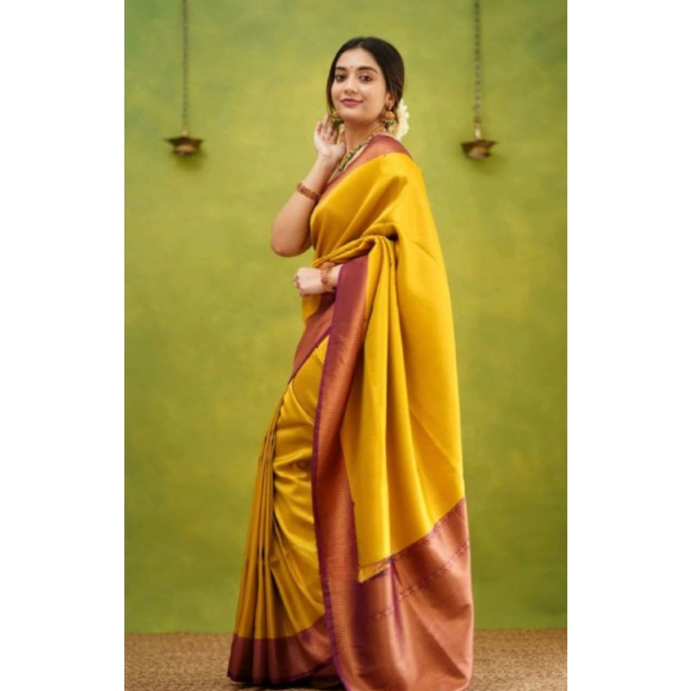 Vaystra Silk Printed Saree With Unstitched Blouse 5.5Mtr – Yellow