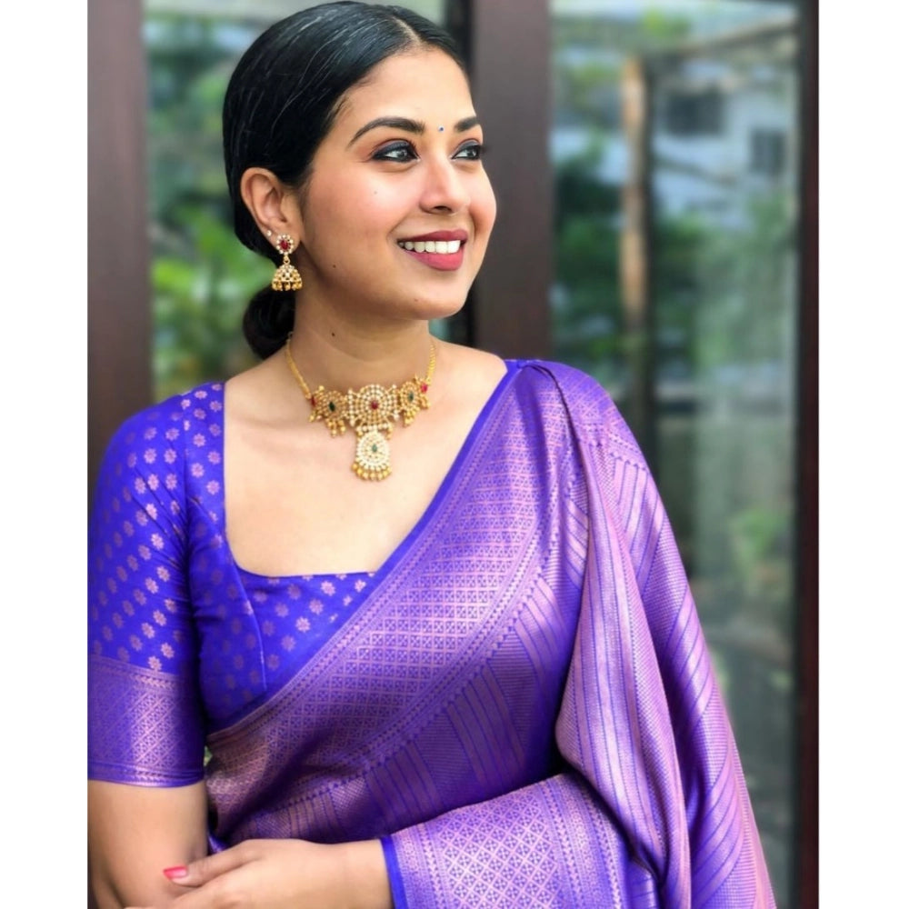 Vaystra Silk Printed Saree With Unstitched Blouse 5.5Mtr – Blue