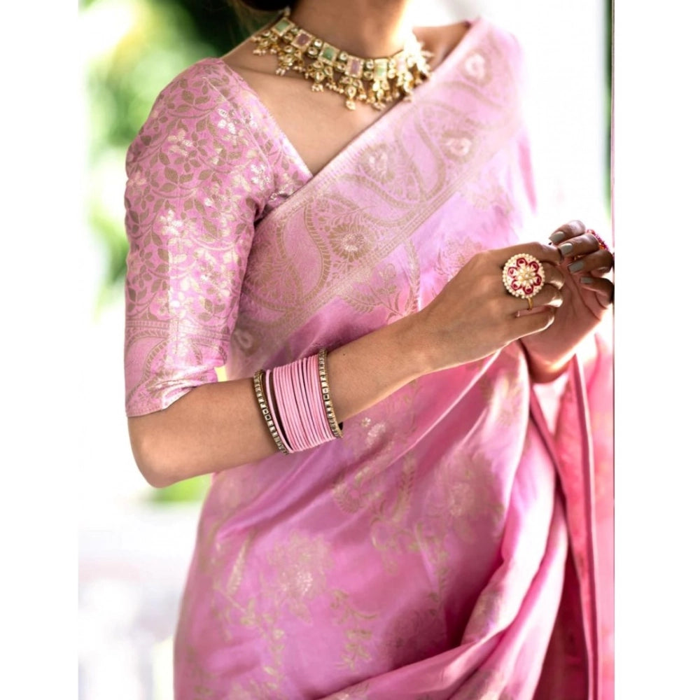 Vaystra Silk Printed Saree With Unstitched Blouse 5.5Mtr – Pink