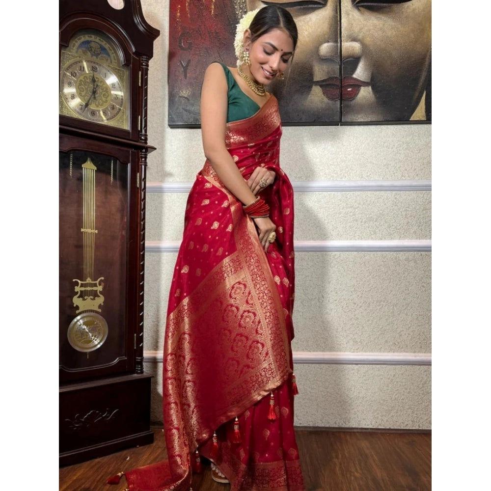 Vaystra Silk Printed Saree With Unstitched Blouse 5.5Mtr – Red