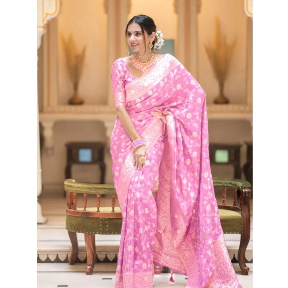 Vaystra Silk Printed Saree With Unstitched Blouse 5.5Mtr – Pink