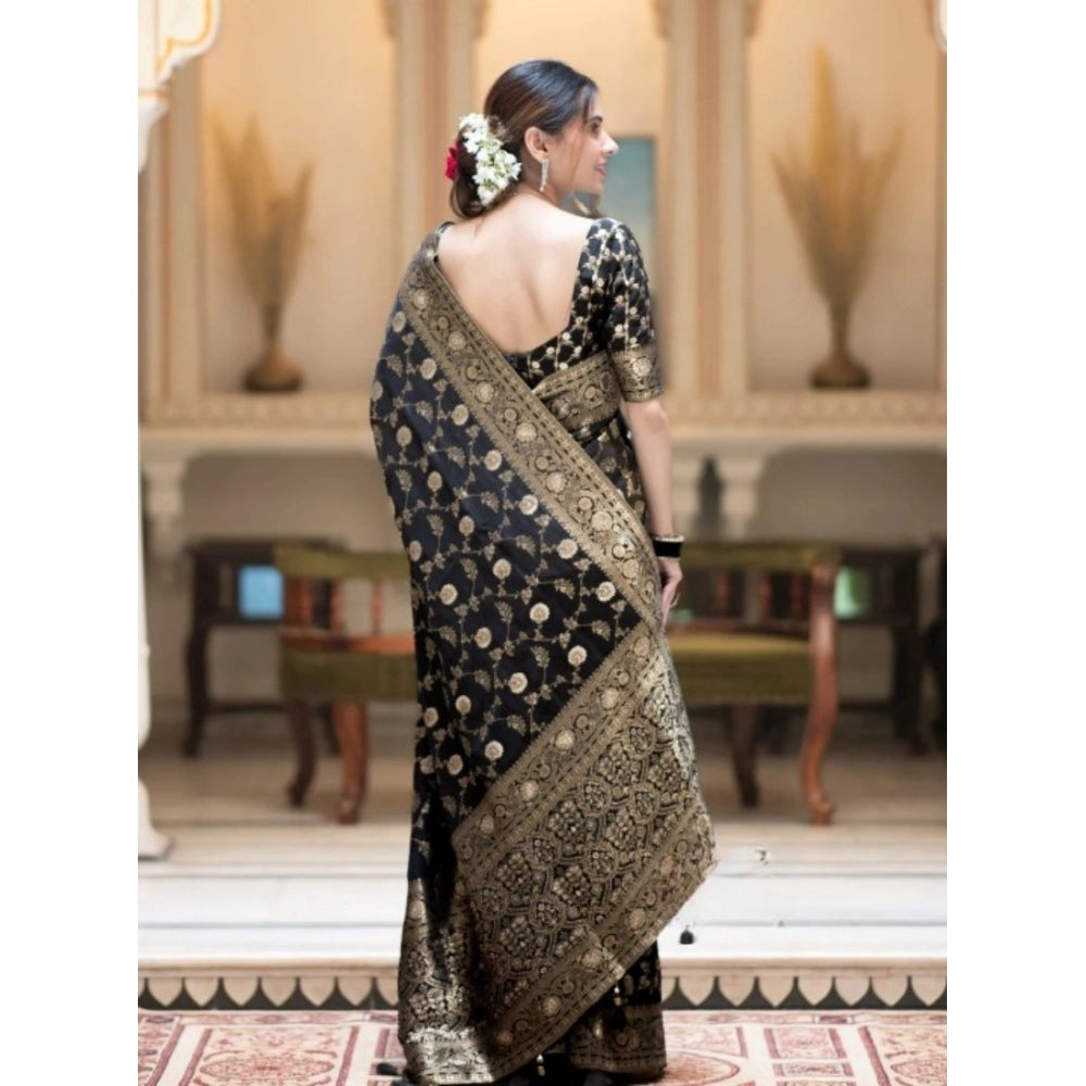 Vaystra Silk Printed Saree With Unstitched Blouse 5.5Mtr – Black