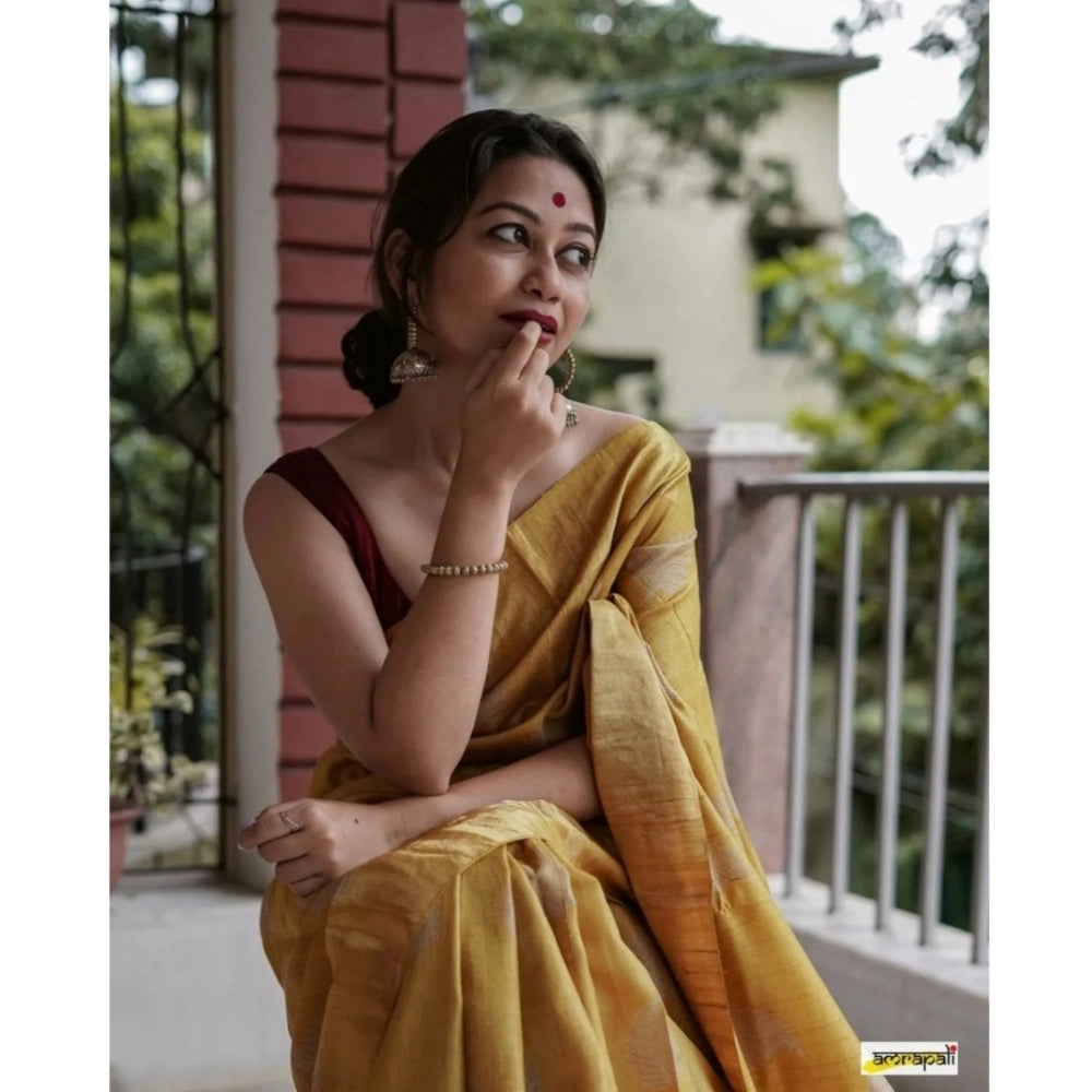 Vaystra Silk Printed Saree With Unstitched Blouse 5.5Mtr – Yellow