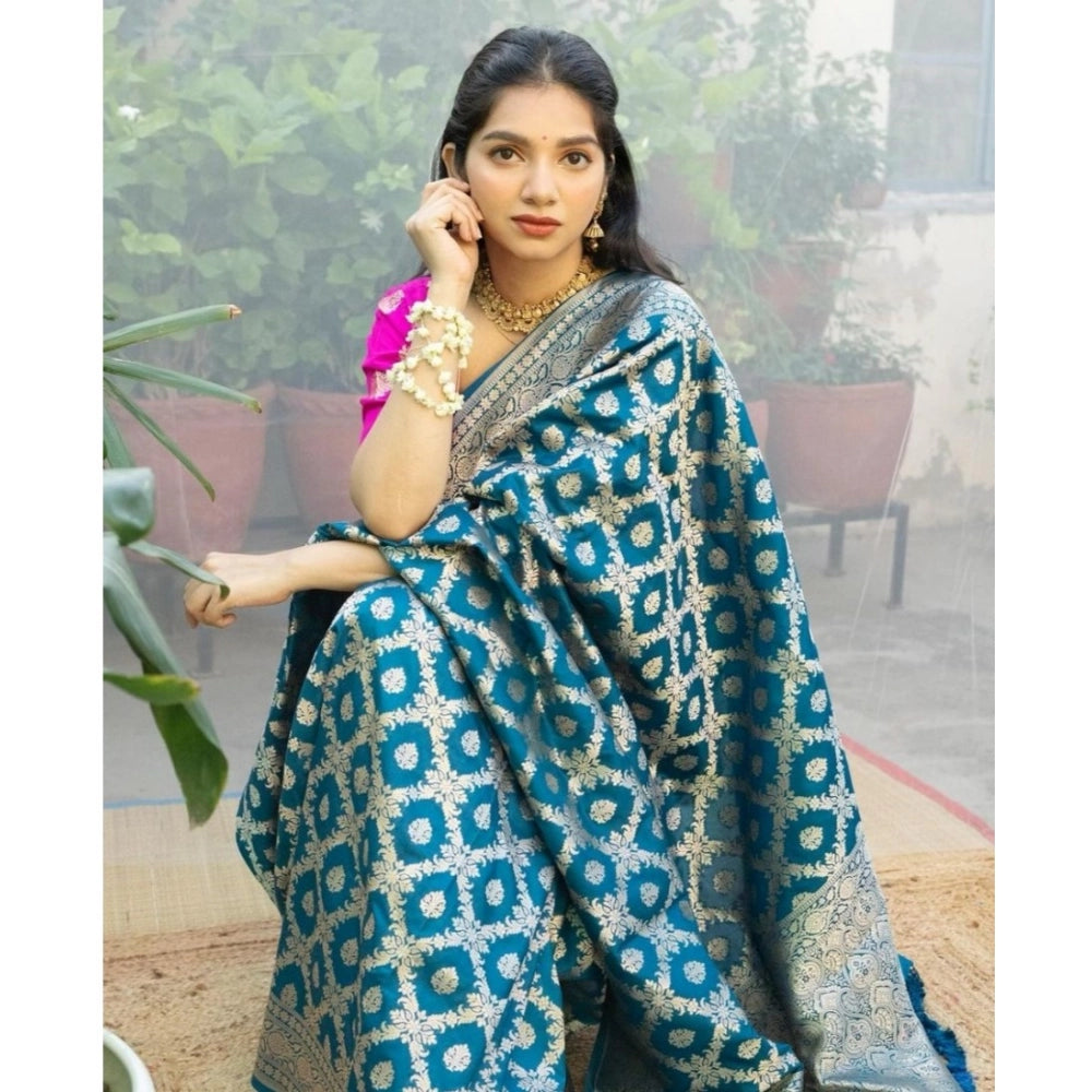 Vaystra Silk Printed Saree With Unstitched Blouse 5.5Mtr – Sky Blue