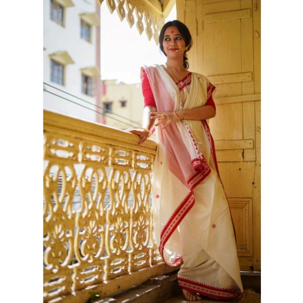 Vaystra Cotton Printed Saree With Unstitched Blouse 5.5Mtr – White