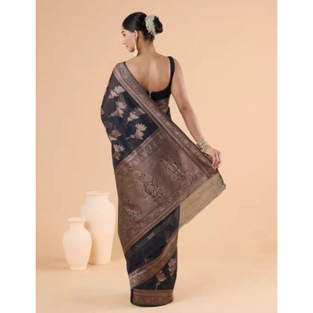 Vaystra Silk Printed Saree With Unstitched Blouse 5.5Mtr – Black