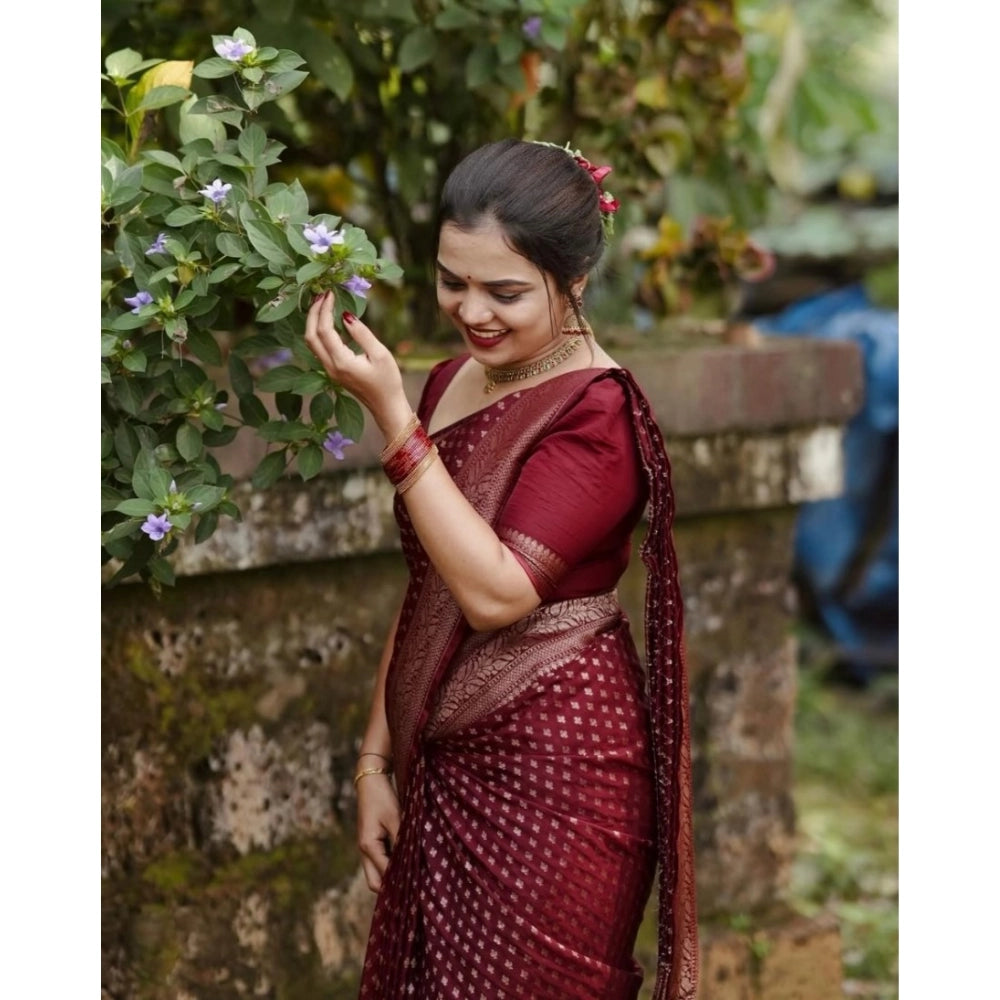 Vaystra Silk Printed Saree With Unstitched Blouse 5.5Mtr – Maroon