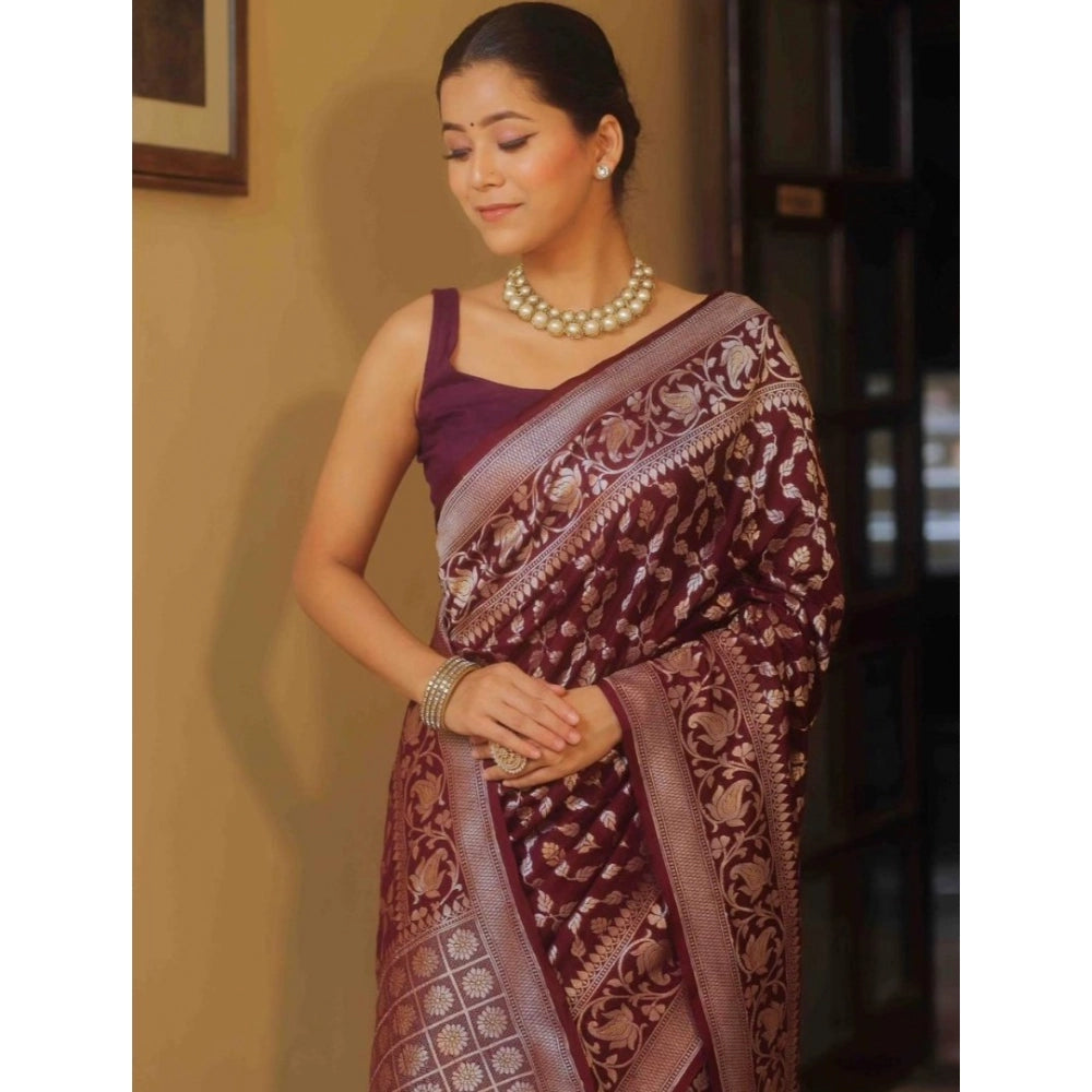 Vaystra Silk Printed Saree With Unstitched Blouse 5.5Mtr – Maroon