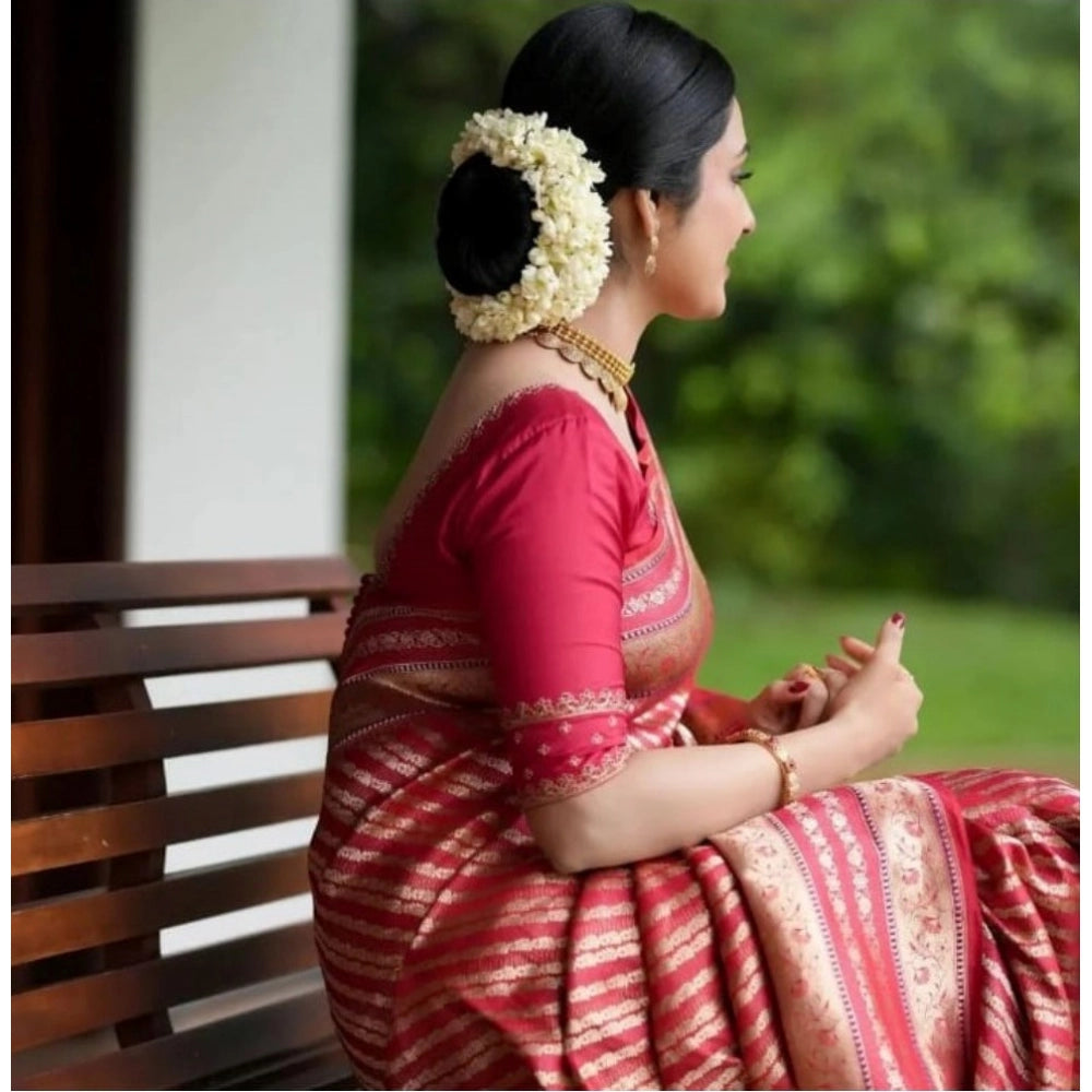 Vaystra Silk Printed Saree With Unstitched Blouse 5.5Mtr – Pink