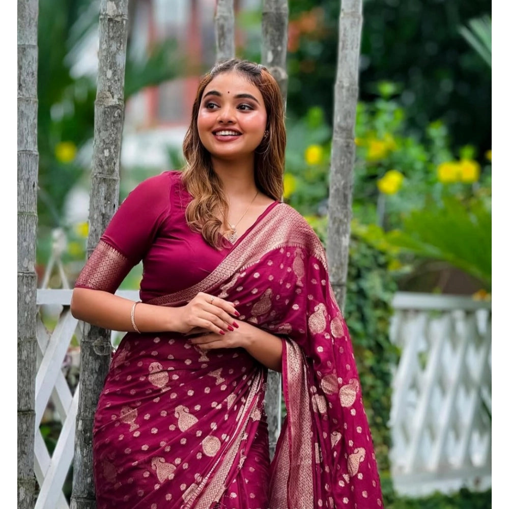 Vaystra Silk Printed Saree With Unstitched Blouse 5.5Mtr – Wine