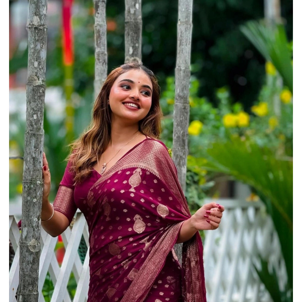 Vaystra Silk Printed Saree With Unstitched Blouse 5.5Mtr – Wine