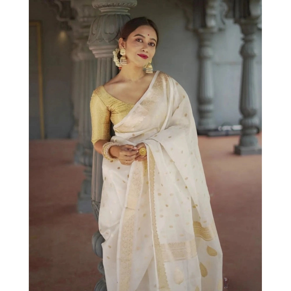 Vaystra Cotton Printed Saree With Unstitched Blouse 5.5Mtr – White