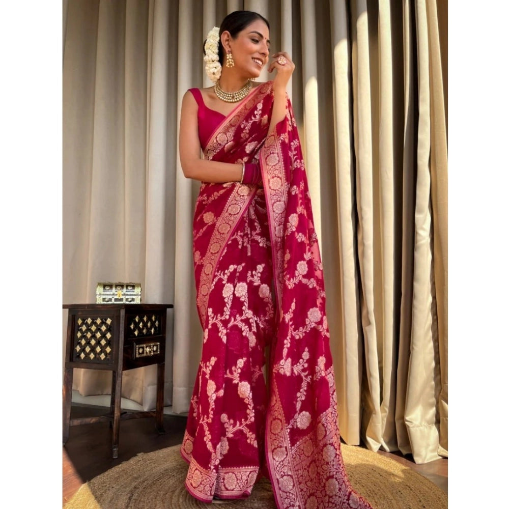 Vaystra Silk Printed Saree With Unstitched Blouse 5.5Mtr – Pink