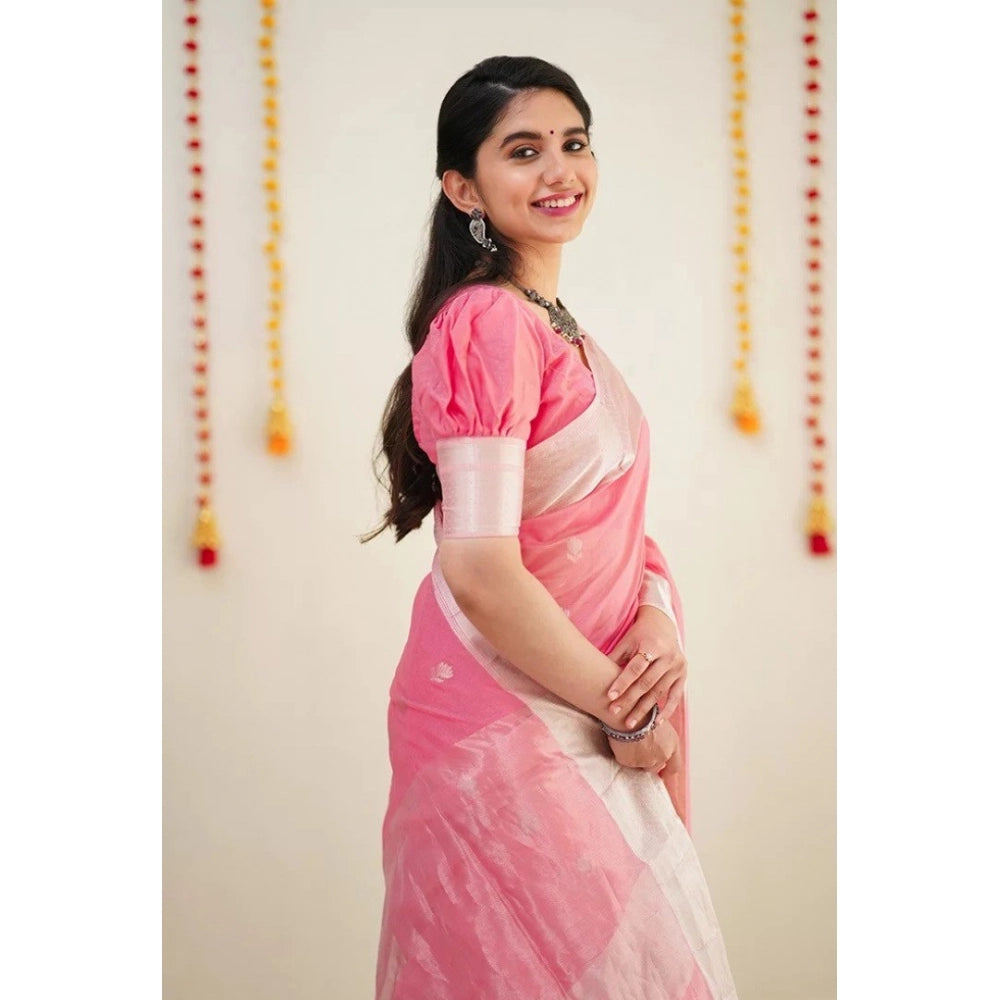 Vaystra Cotton Printed Saree With Unstitched Blouse 5.5Mtr – Pink