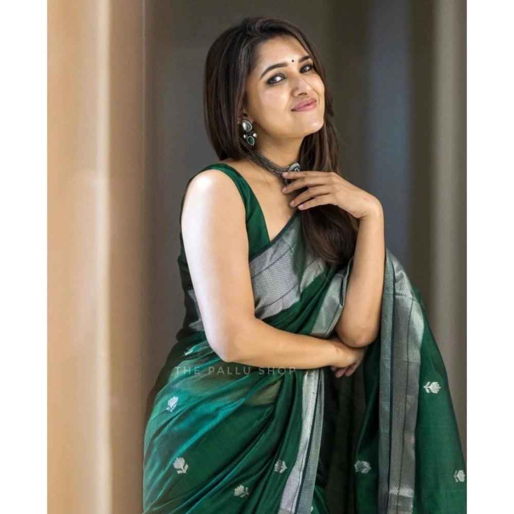 Vaystra Cotton Printed Saree With Unstitched Blouse 5.5Mtr – Green