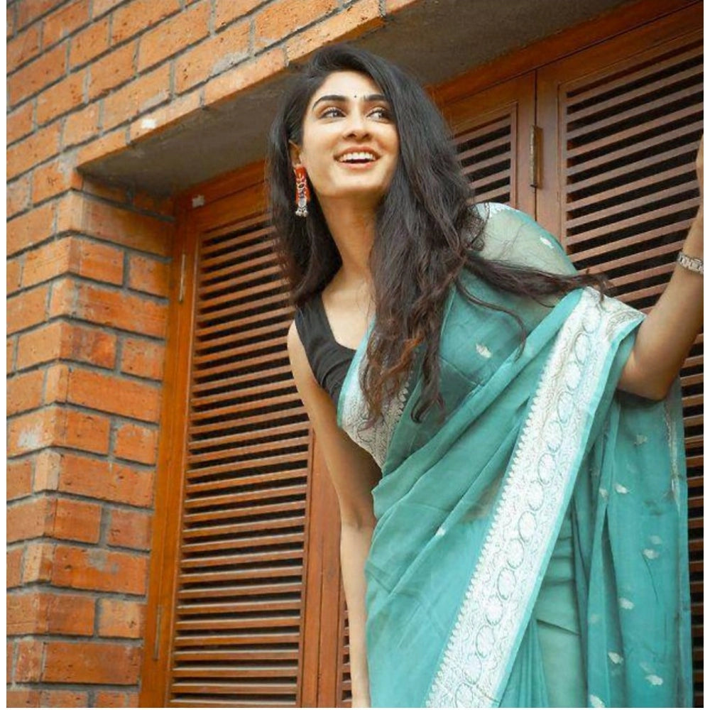 Vaystra Cotton Printed Saree With Unstitched Blouse 5.5Mtr – Sky Blue