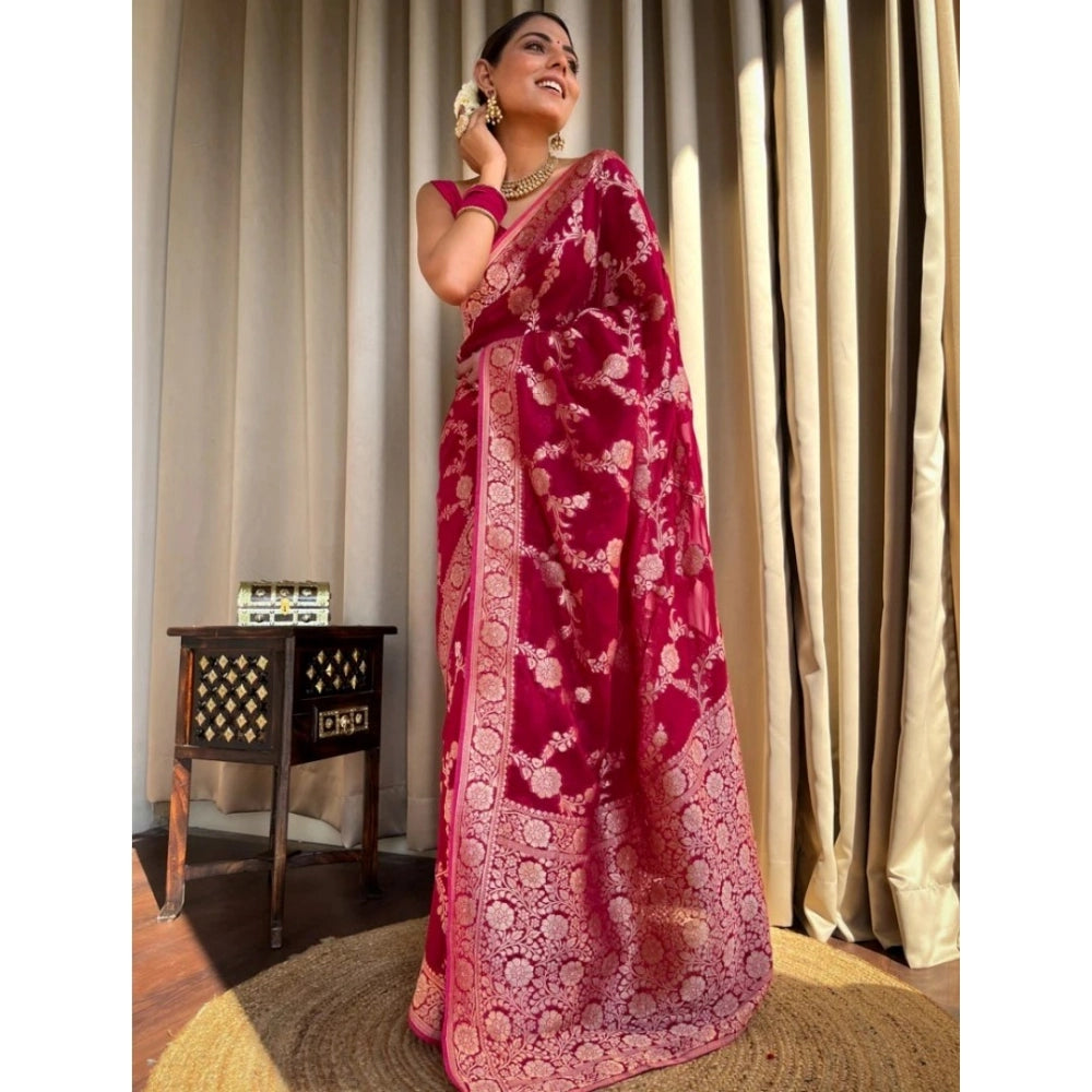 Vaystra Silk Printed Saree With Unstitched Blouse 5.5Mtr – Pink