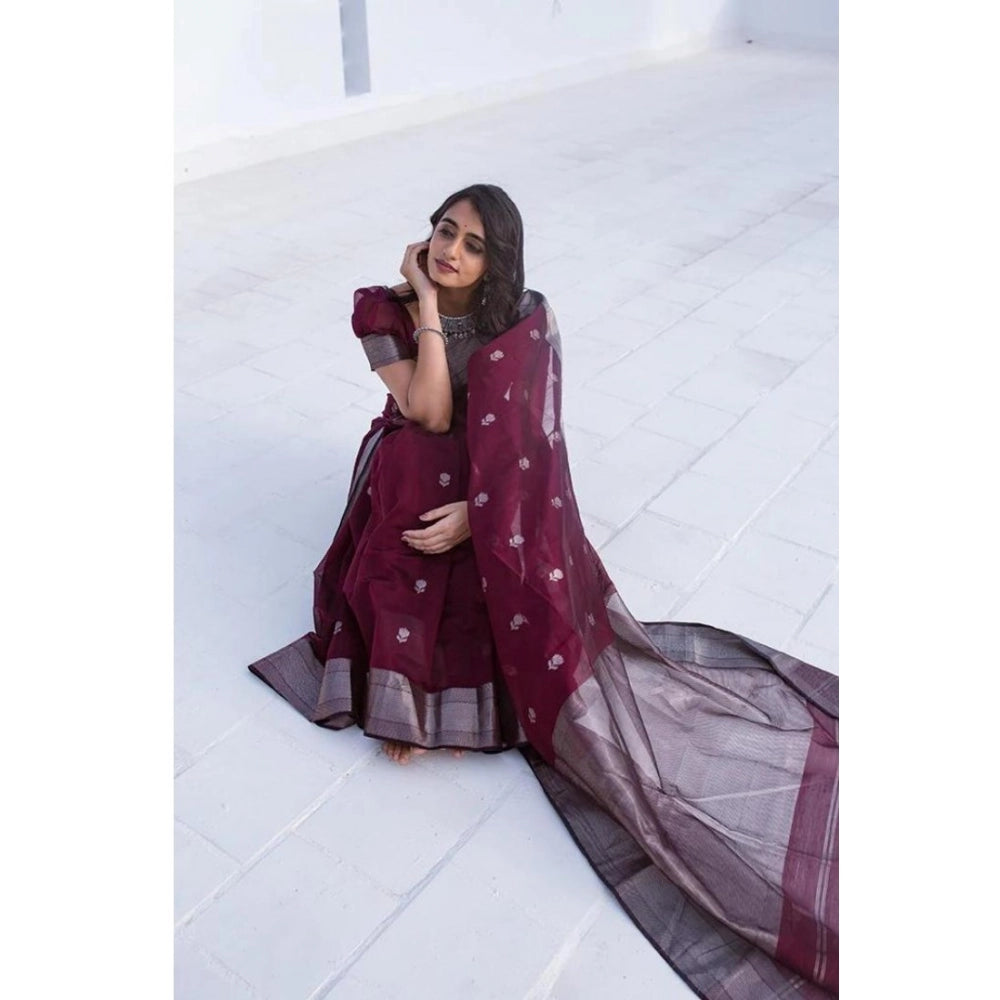 Vaystra Cotton Printed Saree With Unstitched Blouse 5.5Mtr – Maroon