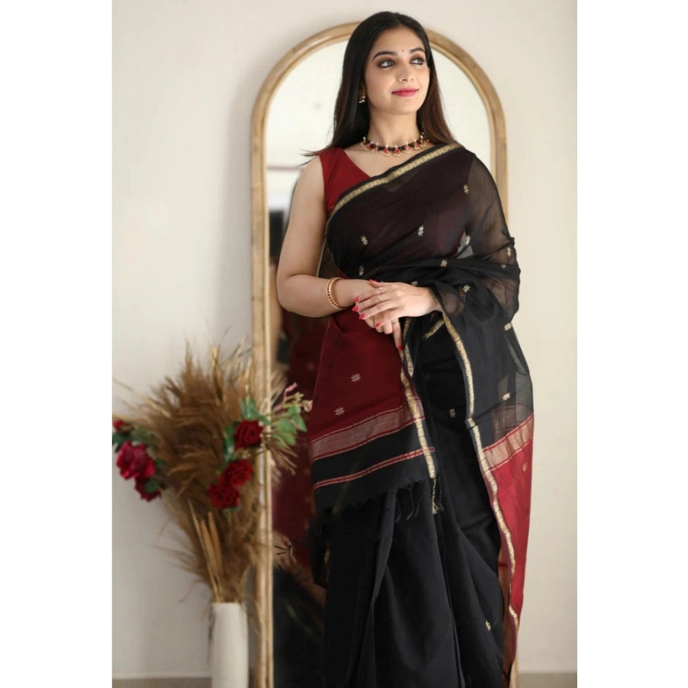 Vaystra Cotton Printed Saree With Unstitched Blouse 5.5Mtr – Black