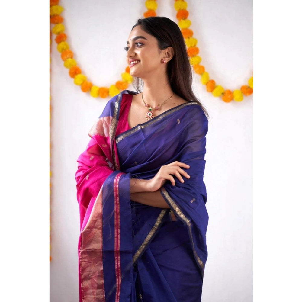 Vaystra Cotton Printed Saree With Unstitched Blouse 5.5Mtr – Blue