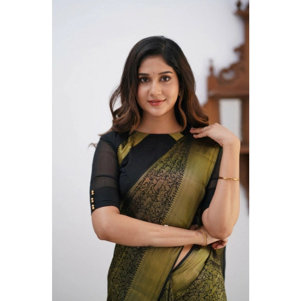 Vaystra Silk Printed Saree With Unstitched Blouse 5.5Mtr – Black