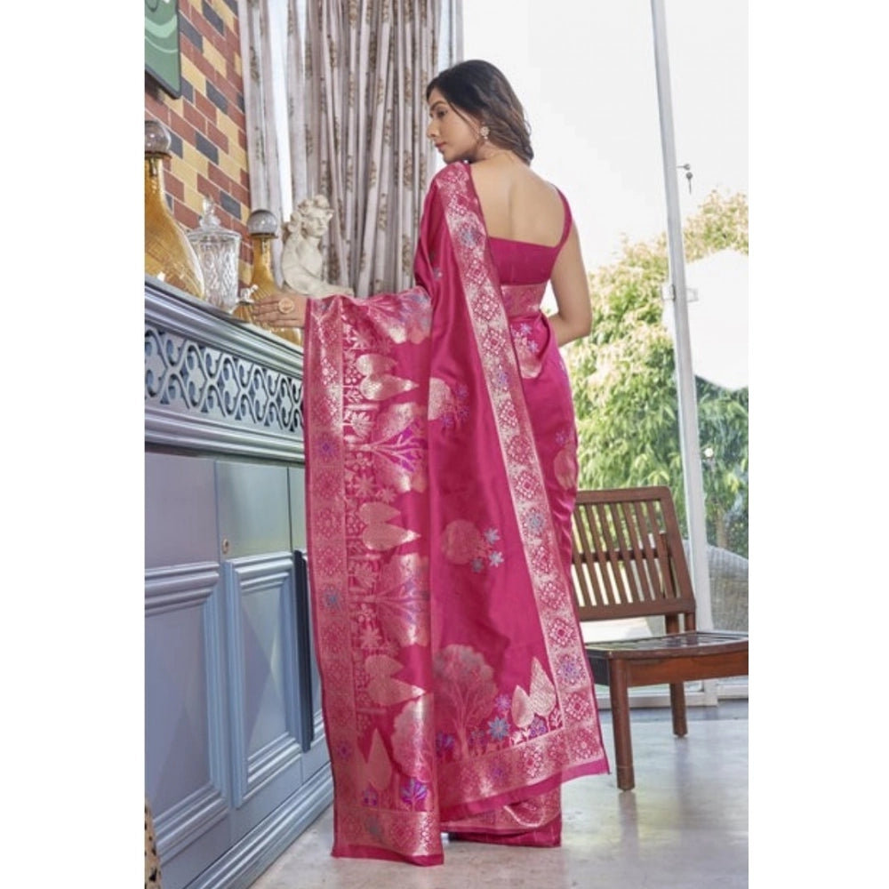Vaystra Silk Printed Saree With Unstitched Blouse 5.5Mtr – Rani Pink