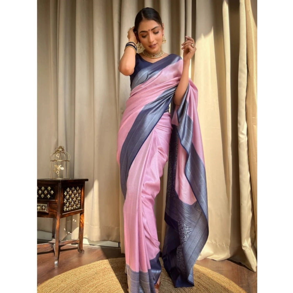 Vaystra Silk Printed Saree With Unstitched Blouse 5.5Mtr – Pink