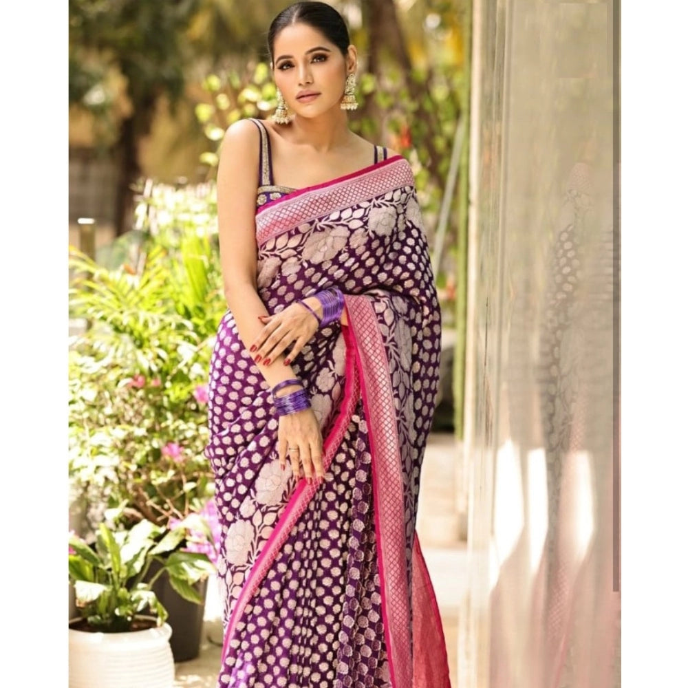Vaystra Silk Printed Saree With Unstitched Blouse 5.5Mtr – Purple