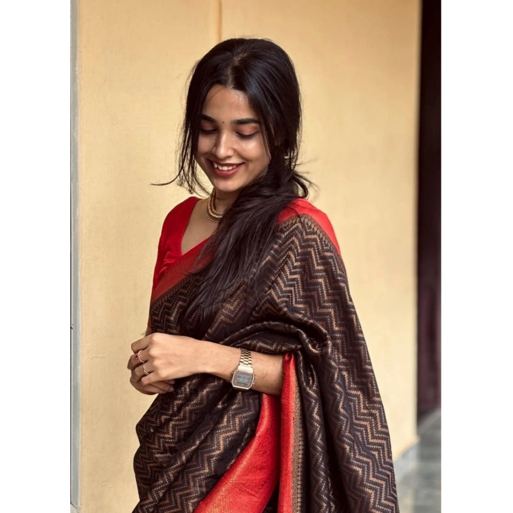 Vaystra Silk Printed Saree With Unstitched Blouse 5.5Mtr – Brown