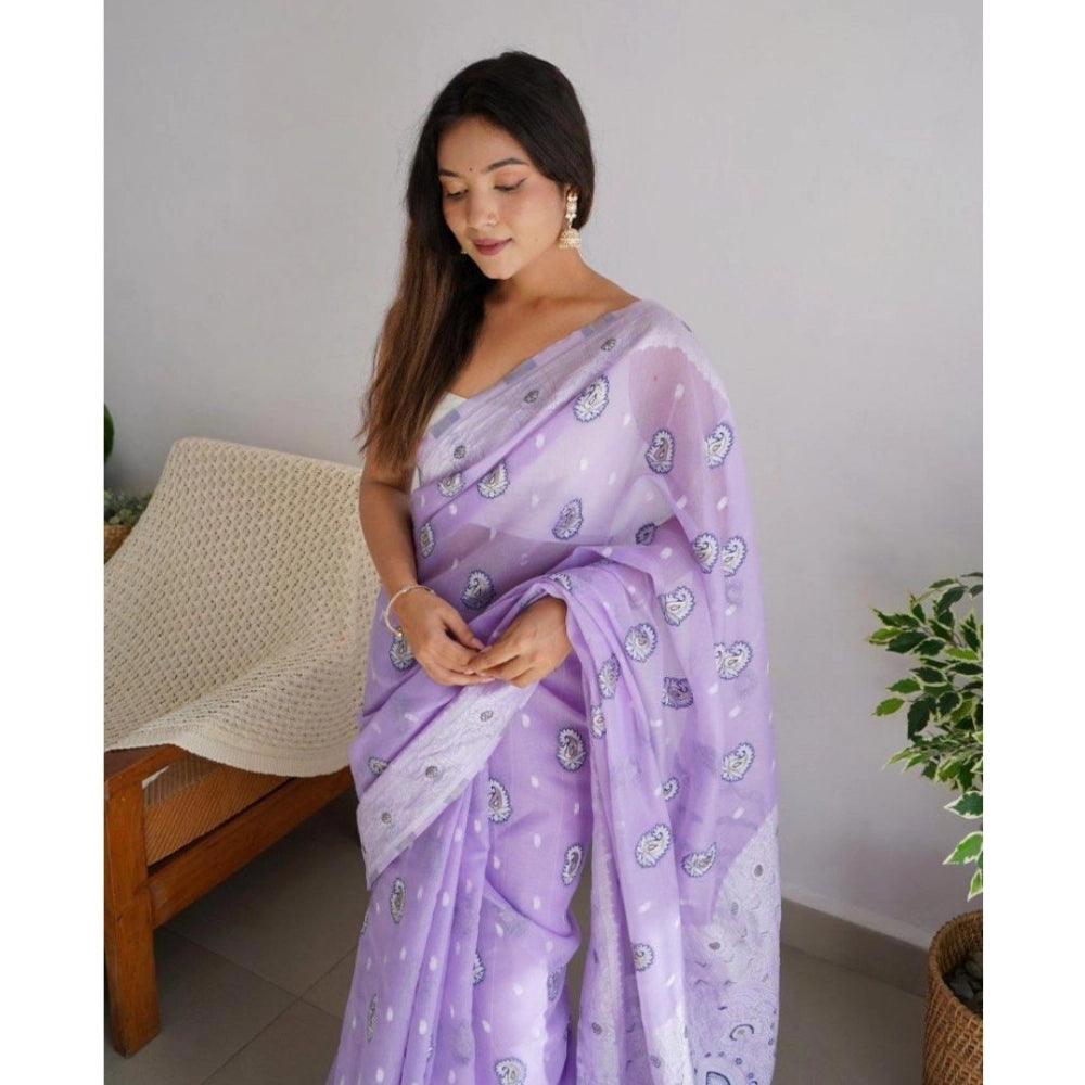 Vaystra Cotton Printed Saree With Unstitched Blouse 5.5Mtr – Lavender