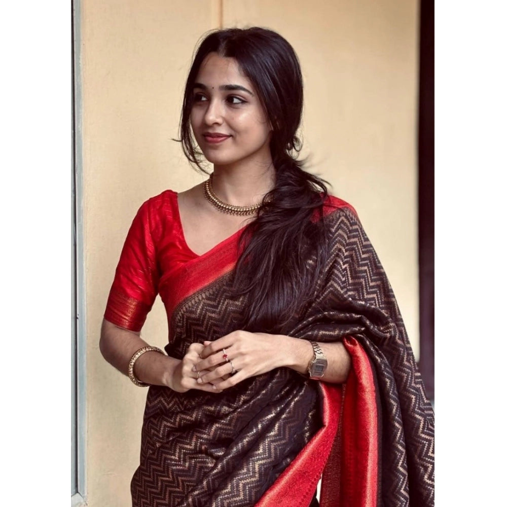 Vaystra Silk Printed Saree With Unstitched Blouse 5.5Mtr – Brown