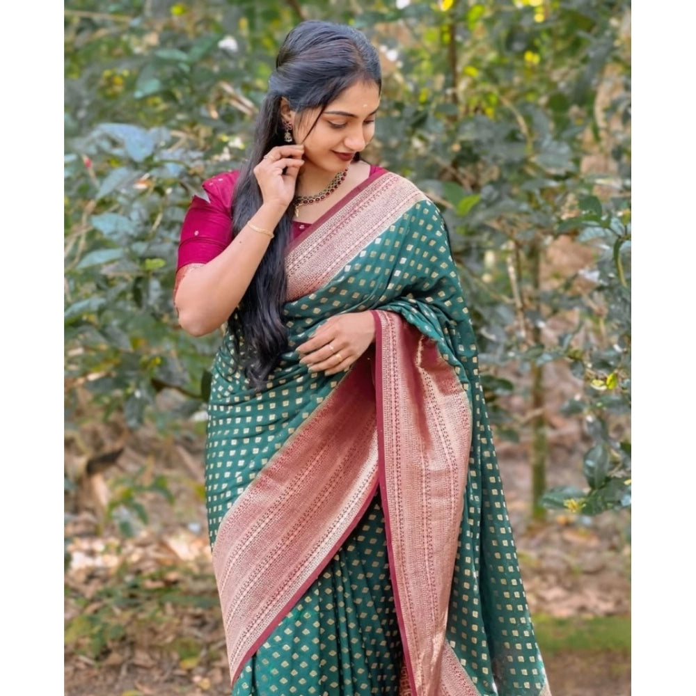 Vaystra Silk Printed Saree With Unstitched Blouse 5.5Mtr – Green-Red