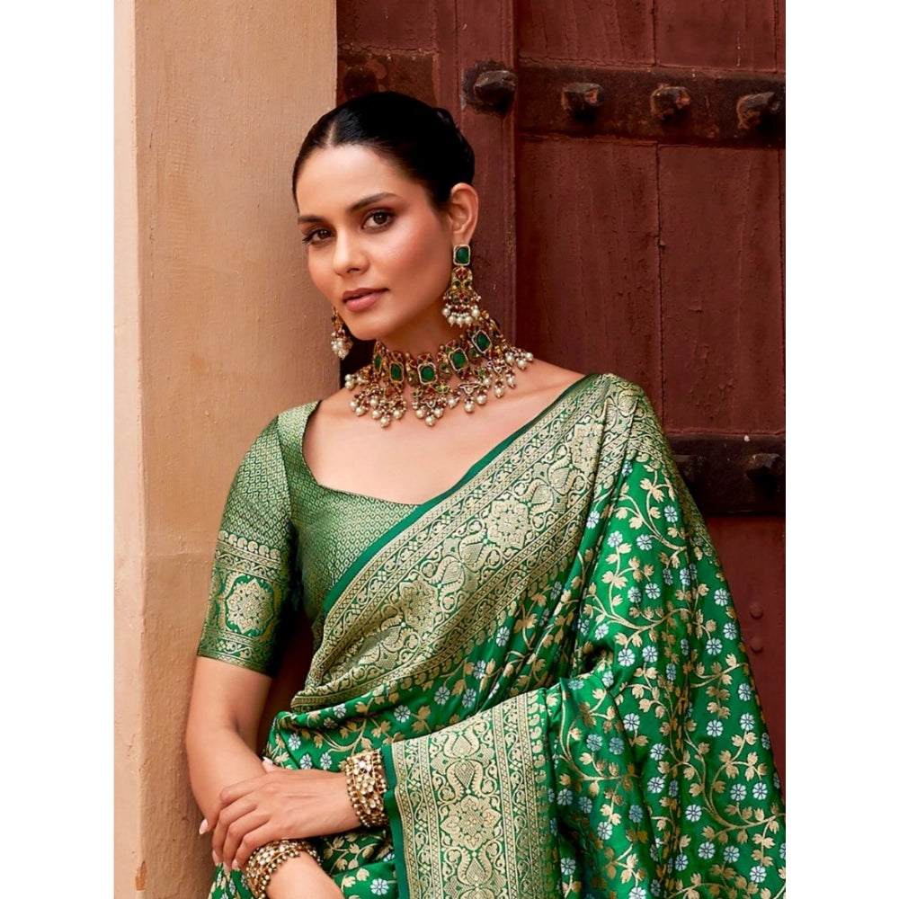 Vaystra Silk Printed Saree With Unstitched Blouse 5.5Mtr – Green