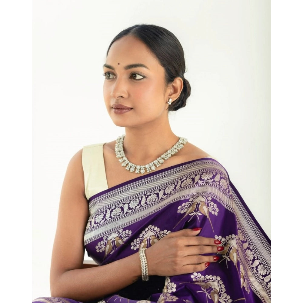 Vaystra Silk Printed Saree With Unstitched Blouse 5.5Mtr – Purple