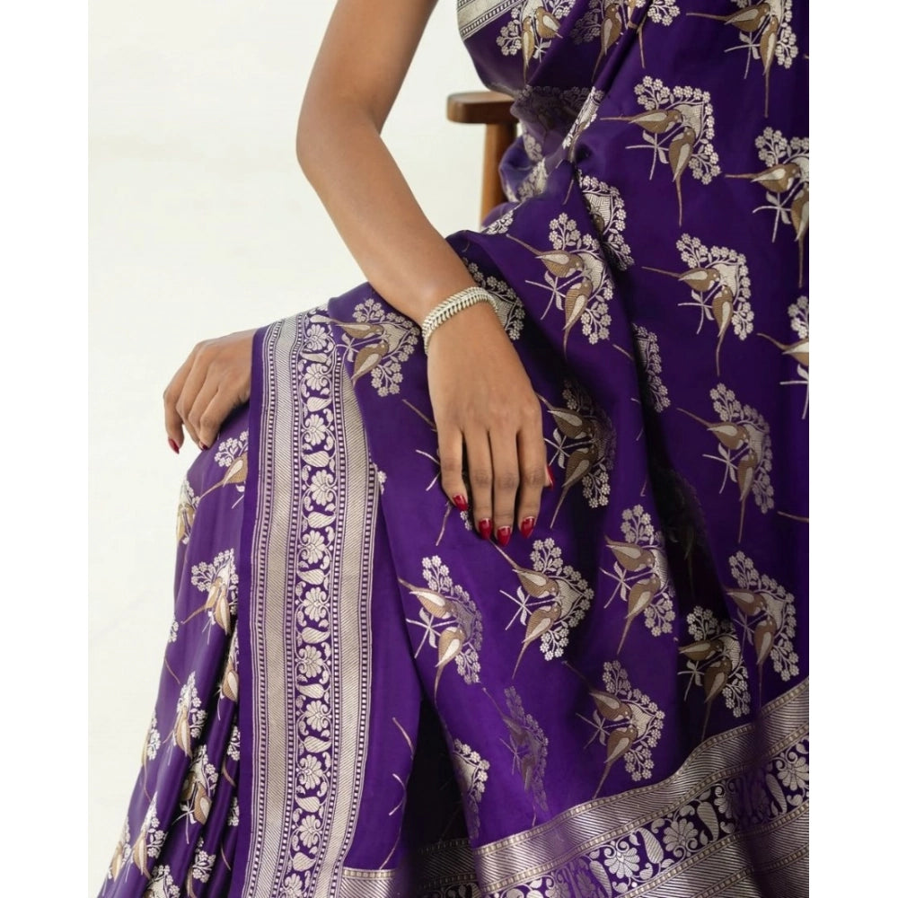 Vaystra Silk Printed Saree With Unstitched Blouse 5.5Mtr – Purple
