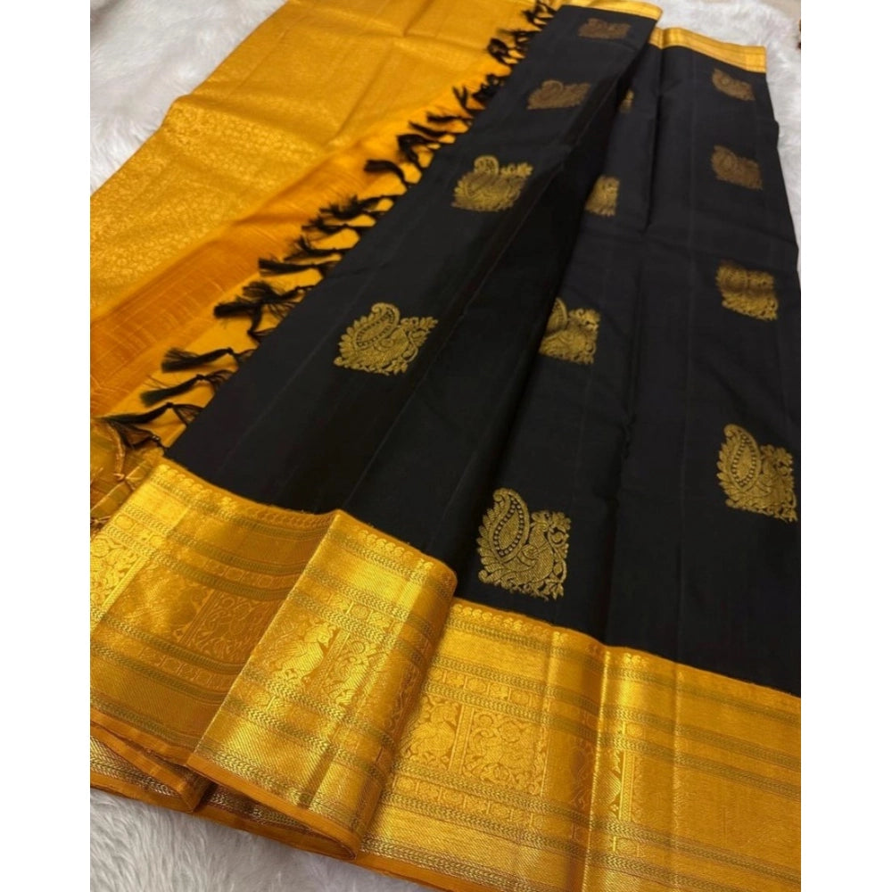 Vaystra Silk Printed Saree With Unstitched Blouse 5.5Mtr – Black