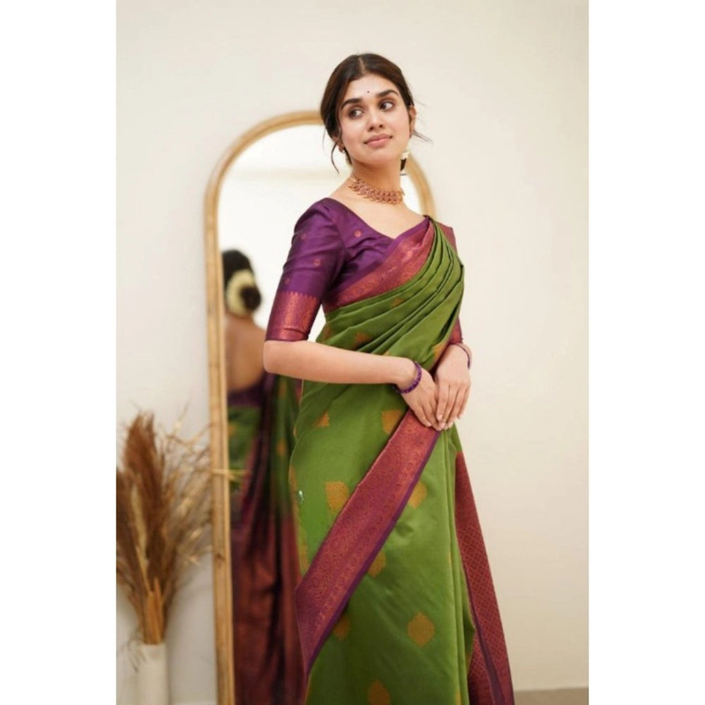Vaystra Silk Printed Saree With Unstitched Blouse 5.5Mtr – Green