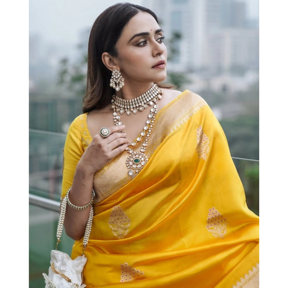 Vaystra Silk Printed Saree With Unstitched Blouse 5.5Mtr – Yellow