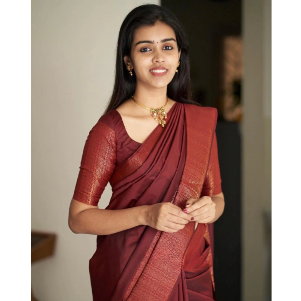 Vaystra Silk Printed Saree With Unstitched Blouse 5.5Mtr – Maroon
