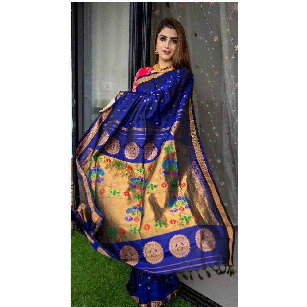 Vaystra Silk Printed Saree With Unstitched Blouse 5.5Mtr – Blue