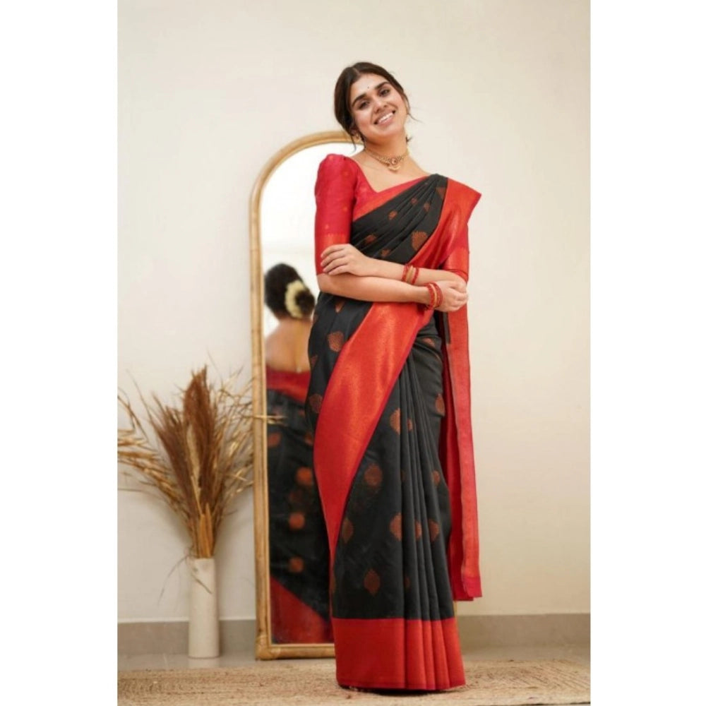 Vaystra Silk Printed Saree With Unstitched Blouse 5.5Mtr – Black