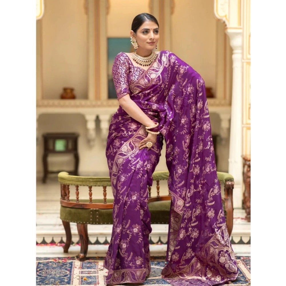Vaystra Silk Printed Saree With Unstitched Blouse 5.5Mtr – Purple