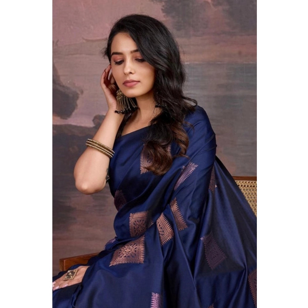 Vaystra Silk Printed Saree With Unstitched Blouse 5.5Mtr – Navy Blue