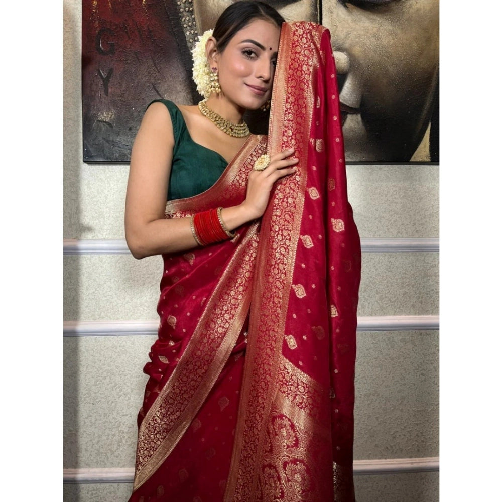 Vaystra Silk Printed Saree With Unstitched Blouse 5.5Mtr – Red
