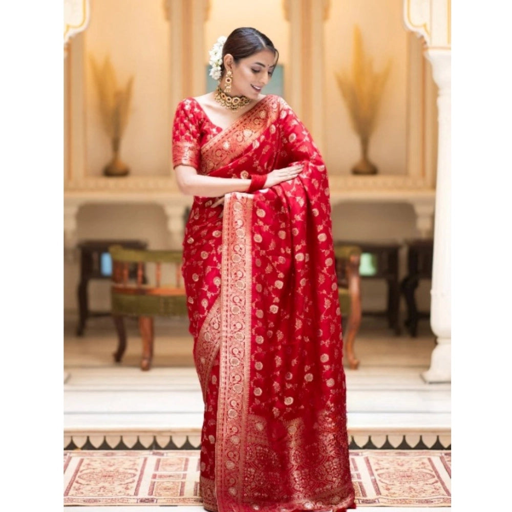 Vaystra Silk Printed Saree With Unstitched Blouse 5.5Mtr – Red