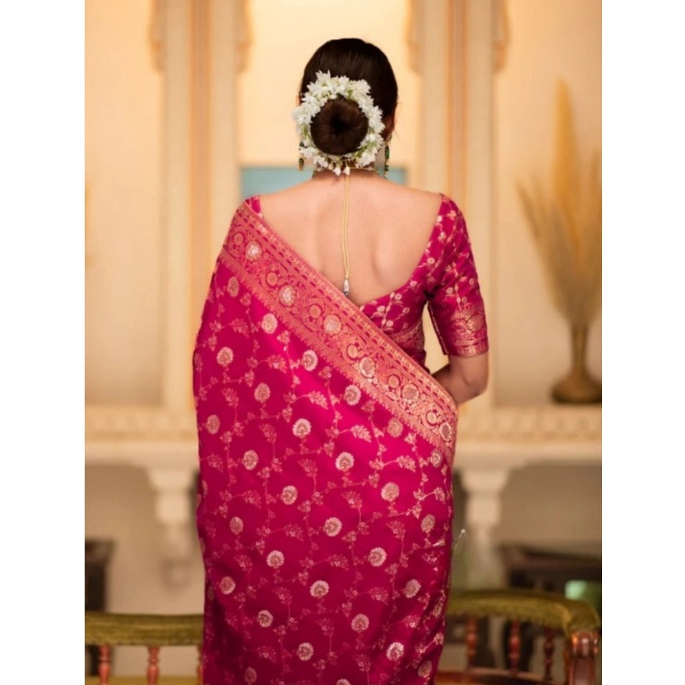 Vaystra Silk Printed Saree With Unstitched Blouse 5.5Mtr – Rani Pink