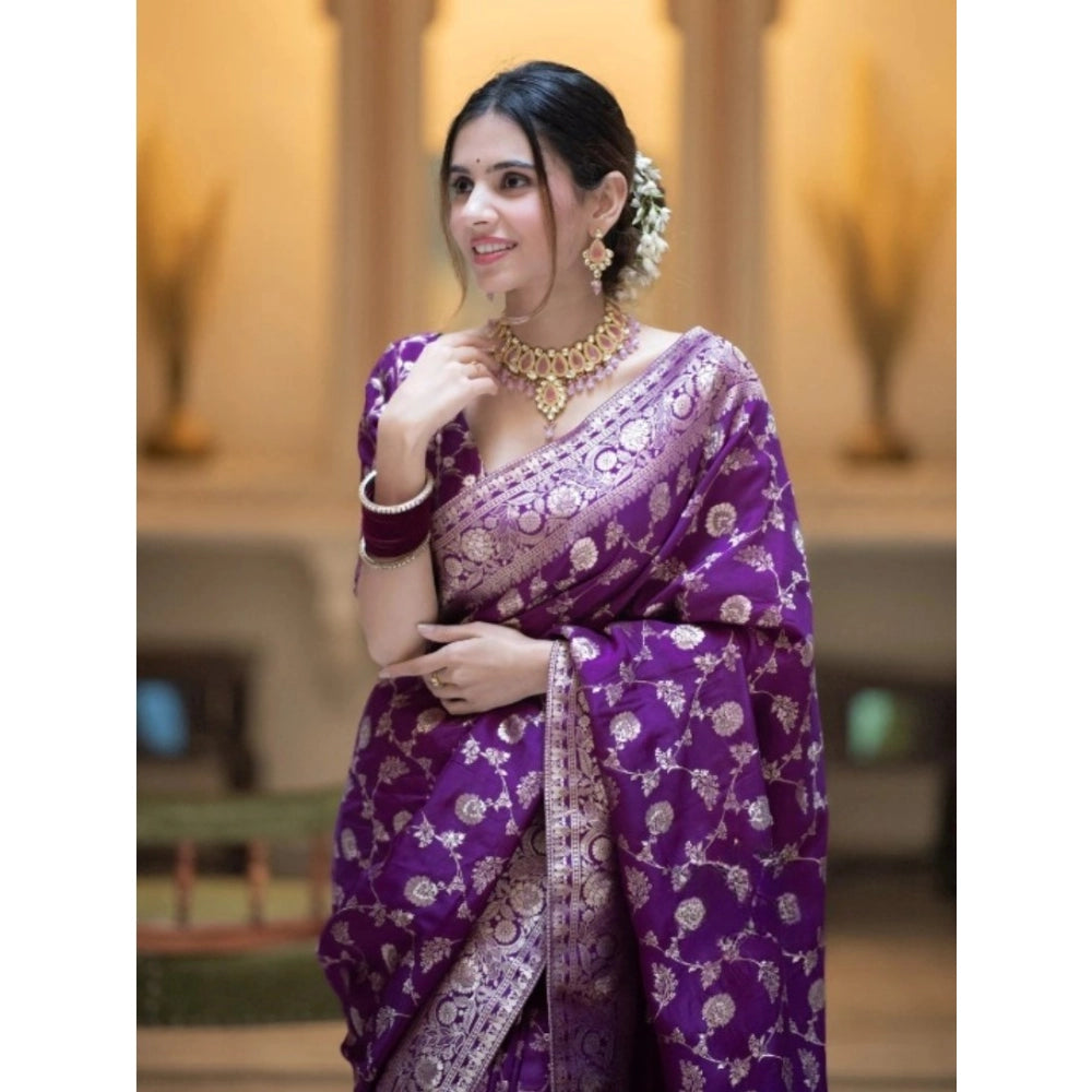 Vaystra Silk Printed Saree With Unstitched Blouse 5.5Mtr – Purple