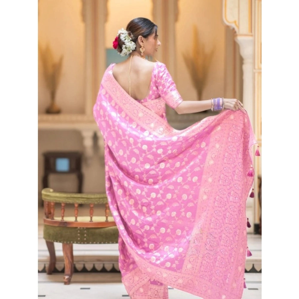 Vaystra Silk Printed Saree With Unstitched Blouse 5.5Mtr – Pink