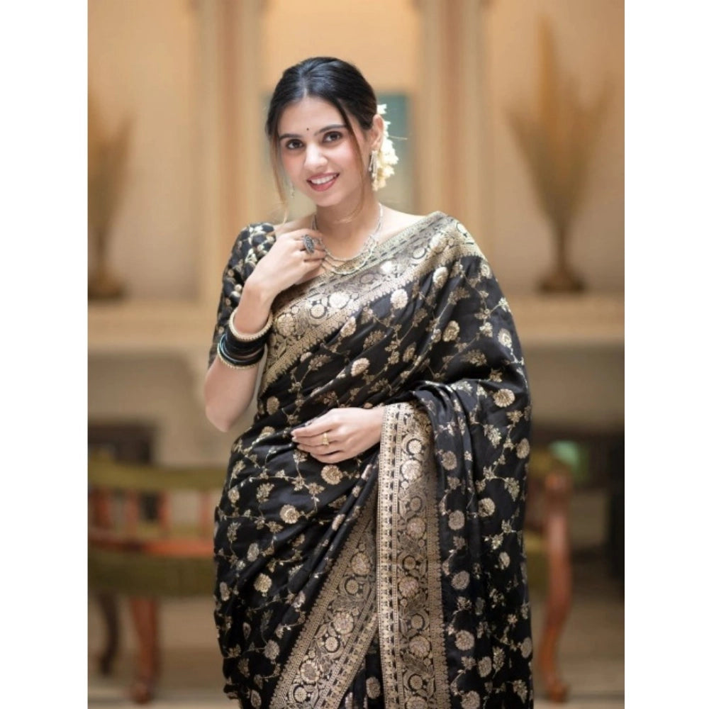 Vaystra Silk Printed Saree With Unstitched Blouse 5.5Mtr – Black