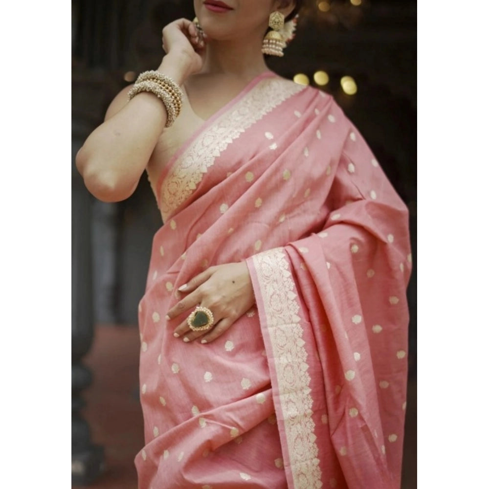 Vaystra Cotton Printed Saree With Unstitched Blouse 5.5Mtr – Peach